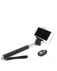 Selfie stick negru cu bluetooth si telecomanda foto