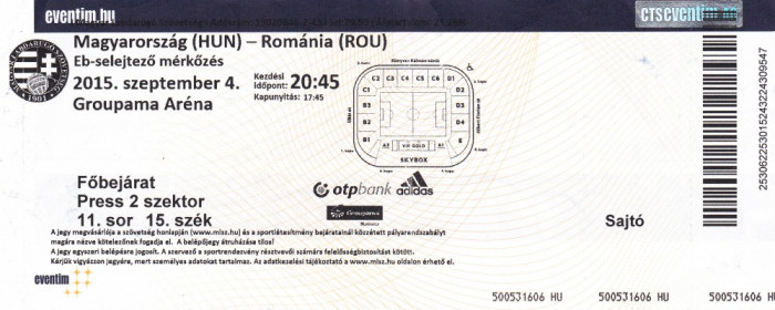 Bilet meci fotbal UNGARIA - ROMANIA 04.09.2015