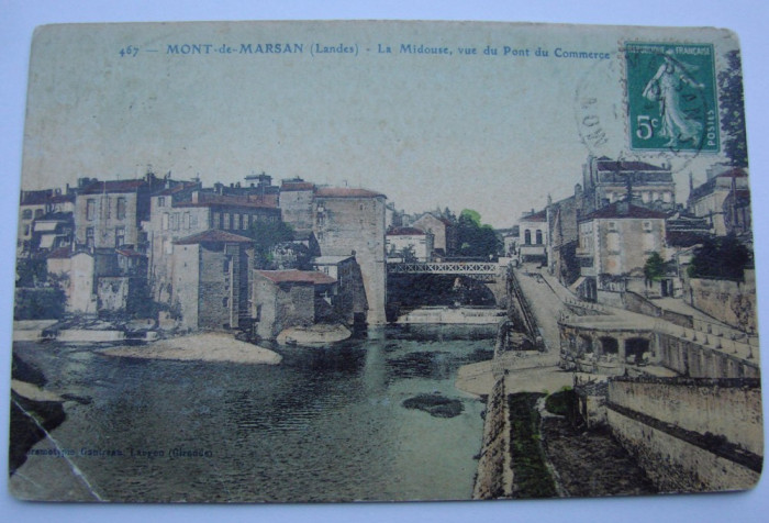 Carte postala circulata - Mont de Marsal, Franta, anii 1920