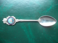 Lingurita placata cu argint, decorata cu medalion de portelan - Nassau. foto