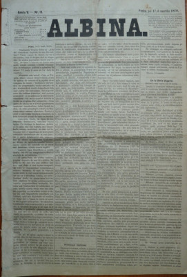 Ziarul Albina , nr. 19 , 1870 , Budapesta , in limba romana , Director V. Babes foto
