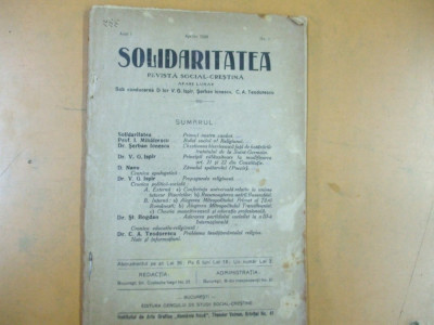 Solidariatatea an I numarul 1 1920 revista social - crestina foto