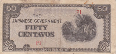 OCUPATIA JAPONEZA IN FILIPINE 50 centavos 1942 VF-!!! foto