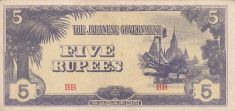 OCUPATIA JAPONEZA IN BURMA 5 rupees 1942 VF+++!!! foto