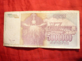 Bancnota 5 milioane dinari 1993 Yugoslavia , cal.medie-buna