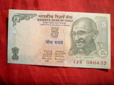 Bancnota 5 Rupii India , cal.NC , Gandhi foto