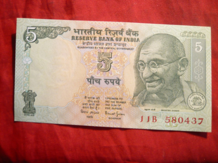 Bancnota 5 Rupii India , cal.NC , Gandhi