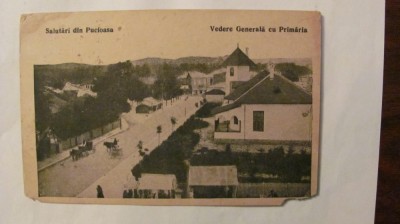 CY - Ilustrata Pucioasa &amp;quot;Vedere Generala cu Primaria&amp;quot;, circulata 1921 foto