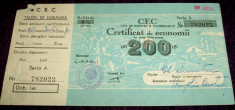 1950 Certificat de economii de 200 Lei, talon dobanda CEC, stampila tip libret foto