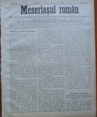 Ziarul Meseriasul Roman , nr. 10 , 1887 , Brasov foto