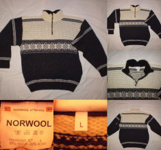 Pulovar lana NORWOOL of NORWAY (L) Bluza Cardigan Barbati munte tura ski iarna foto