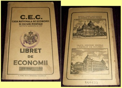 1949 Carnet CEC regalist cu supratipar RPR, Libret de Economii stabilizare 1947 foto