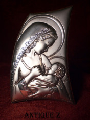 Placheta deco Argint 925, &amp;quot;Fecioara Maria cu Pruncul Iisus&amp;quot;, vintage foto