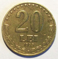 ROMANIA 20 LEI 1993, 5 g, Brass Clad Steel, 24 mm ** foto