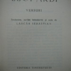 Versuri -Leopardi (Cele mai frumoase poezii) , 1962