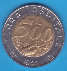 (M635) MONEDA SAN MARINO - 500 LIRE 1991, BIMETALICA - TERRA OSPITALE 1944 foto