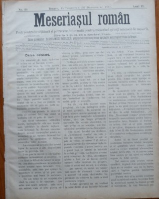 Ziarul Meseriasul Roman , nr. 24 , 1887 , Brasov foto