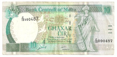 MALTA 10 LIRE 1967 (1994) F foto