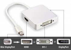 3in1 Cablu adaptor Mini DisplayPort - HDMI, DisplayPort, DVI convertor suporta audio 1080p pentru laptop, pc, macbook pro air, iMac foto