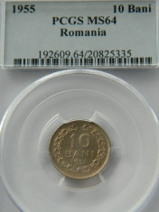 Romania 10 bani 1955, PCGS, MS64 foto