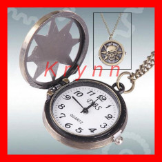 W103 - Superb ceas de buzunar cu lant / POCKETWATCH - tenta antica - model CRANIU - BONUS: baterie! ----- LIVRARE GRATUITA IN CAZUL PLATII IN AVANS! foto