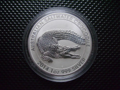 Moneda uncie argint 999 Saltwater Crocodile 2014 foto