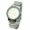 Ceas Dama Argintiu Geneva Inox Cristale Curea Metalica + Cutie Cadou