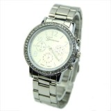 Ceas dama argintiu Silver GENEVA curea metalica cristale + cutie simpla cadou, Analog, Fashion, Inox