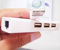 Convertor USB la ETHERNET (Placa de retea externa 10/100MB/s + 3xUSB 2.0) foto