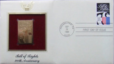 USA - 1 FDC, CU REPLICA A TIMBRULUI IN FOLIE DE AUR - PROIECT DE LEGE A DREPTURILOR 25 SEPTEMBRIE 1989 - IM 0190 foto