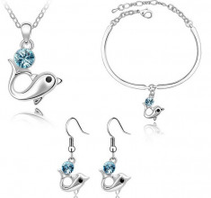 Set DolphinBlue placat cu aur de 18 k si realizat cu cristale Swarovski Elements foto