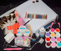 Kit Manichiura White cu 12 geluri GD COCO unghii false lampa uv pensula sclipici etc. foto