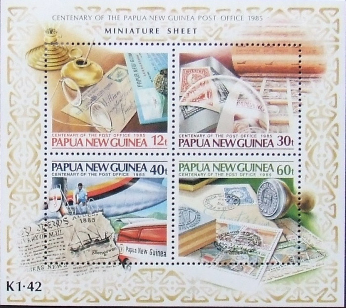 PAPUA NOUA GUINEE 1985 - CENTENARUL OFICIULUI POSTAL 1 M/SH ,NEOBLIT.- PNG 021