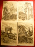 Set 7 Gravuri- Ilustrate - Roma-Italia 1941, Necirculata, Printata