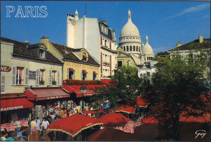 Carte postala FR024 Paris - La place du Tetre, a Montmarte, et les coupoles de la basilique du Sacre Coeur - necirculata [5]