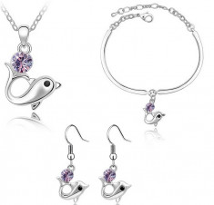 Set Dolphin Violet placat cu aur de 18 k si realizat cu cristale Swarovski Elements foto