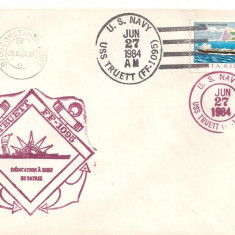 INTREG POSTAL 4806 ROMANIA, FILATELIE TEMATICA MARINA, PLIC OCAZIONAL, DATAT 27.06.1984, VIZITA VAPOR USS TRUETT IN PORT CONSTANTA, STAMPILA VAPOR.