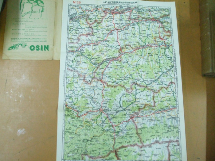 Sibiu Blaj Sighisoara harta color conform impartirii administrative din 1928 Cartograf M. D. Moldoveanu