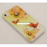 Husa bumper iPhone 4 4S orange butterfly Swarovski OFHi4J011, Negru