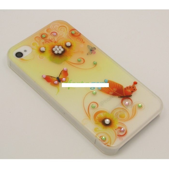 Husa bumper iPhone 4 4S orange butterfly Swarovski OFHi4J011