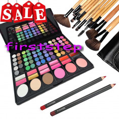 Trusa machiaj profesionala MAC 78 culori nuante paleta farduri + set 12 pensule make up machiaj BOBBI BROWN + CADOU Eyeliner 2 creion MAC ROSU si MARO foto