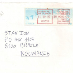 INTREG POSTAL 4850 FRANTA, ROMANIA, 11.10.1993, PLIC CIRCULAT, ETICHETA PRIORITAIRE / PRIORITY, TIMBRU MECANIC, ECHANGE PHILATELIQUE PE VERSO.