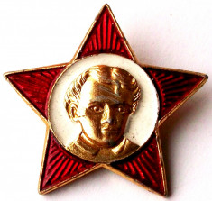 T1. INSIGNA RUSIA URSS CCCP STEA ROSIE CAP LENIN COPIL VARIANTA 3 - 32 mm ** foto