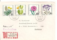 INTREG POSTAL 4881 GERMANIA, ROMANIA, PLIC CIRCULAT, TIMBRE SERIE COMPLETA, FLORI, 1980, SUPRATAXA, SCRISOARE RECOMANDATA.