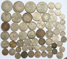 Colectie 60 Monede Argint (total 250 grame) v. descrierea foto