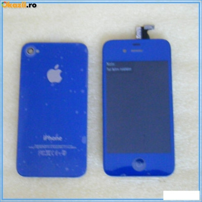 Set display home buton capac baterie iphone 4S - albastru foto