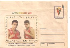 INTREG POSTAL 4856, MARIAN SIMION SI CRINU OLTEANU CAMPIONI MONDIALI LA BOX, HOUSTON - USA, ANUL SPOSTIV 1999, FR BOX, TIMBRU IMPRIMAT.