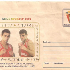 INTREG POSTAL 4856, MARIAN SIMION SI CRINU OLTEANU CAMPIONI MONDIALI LA BOX, HOUSTON - USA, ANUL SPOSTIV 1999, FR BOX, TIMBRU IMPRIMAT.