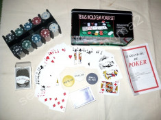 set trusa poker Texas Hold&amp;#039;em joc de carti cutie metalica foto