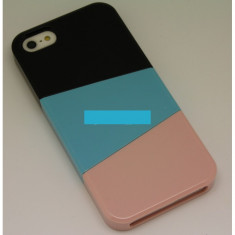 Husa bumper iPhone 5 plastic Trio bleu cu roz